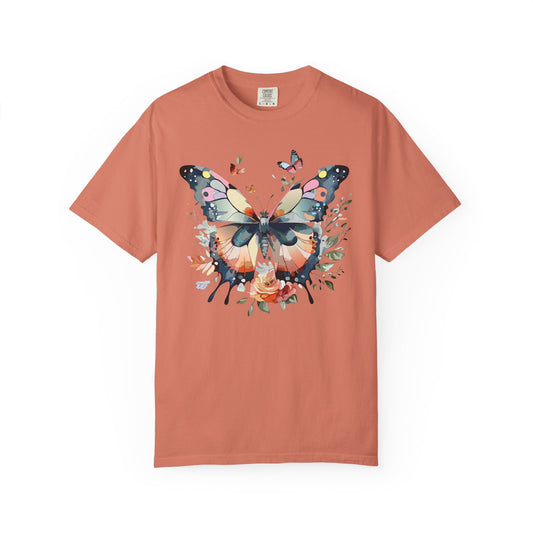 Butterfly Floral Print T-Shirt Botanical Design Unisex Heavy Cotton Tee b3
