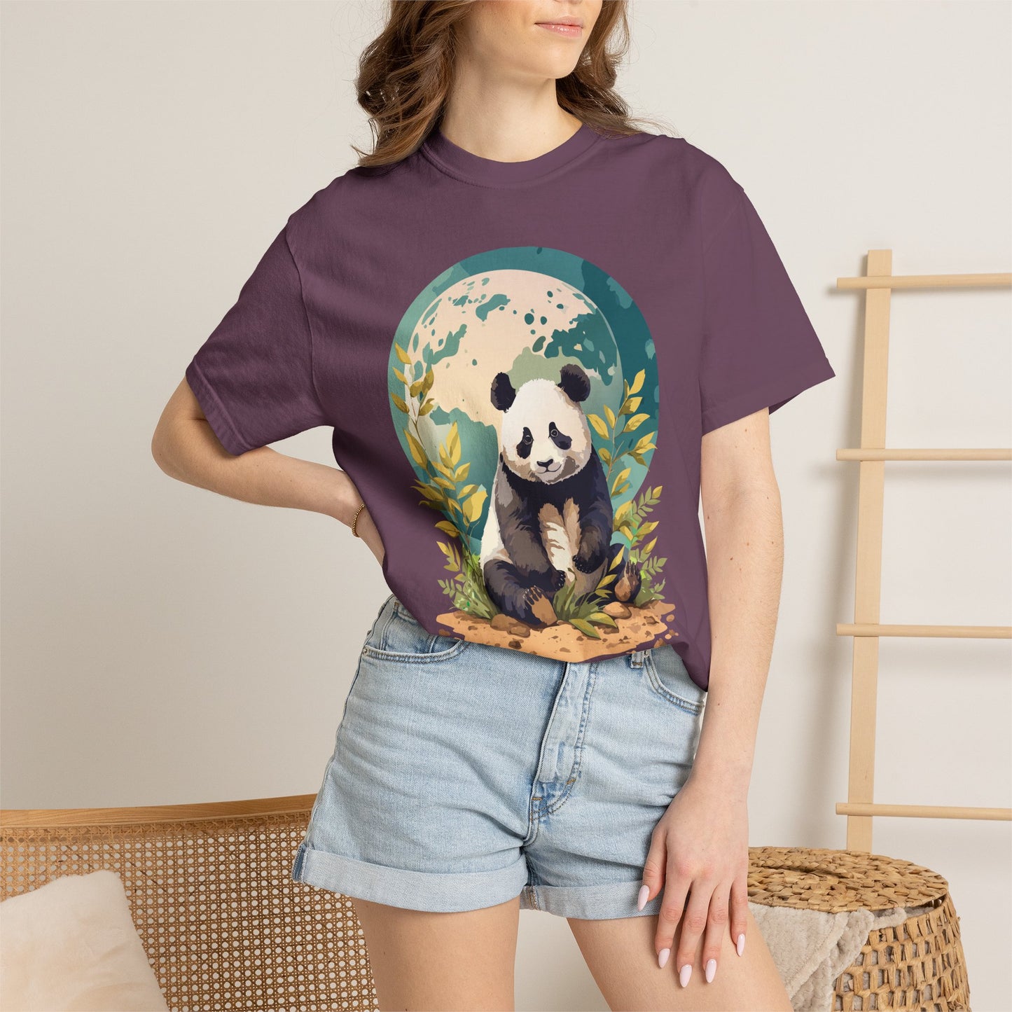 Panda Portrait T-Shirt Unisex Cotton Floral Chinese Graphic Circle Animal Art Tee pp6