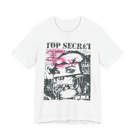 Top Secret Skull Face Tee Grunge Graphic T-Shirt Retro Collage A-6