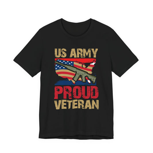 US Army Proud Veteran T-Shirt American Flag Rifle Military Unisex Cotton Tee v17