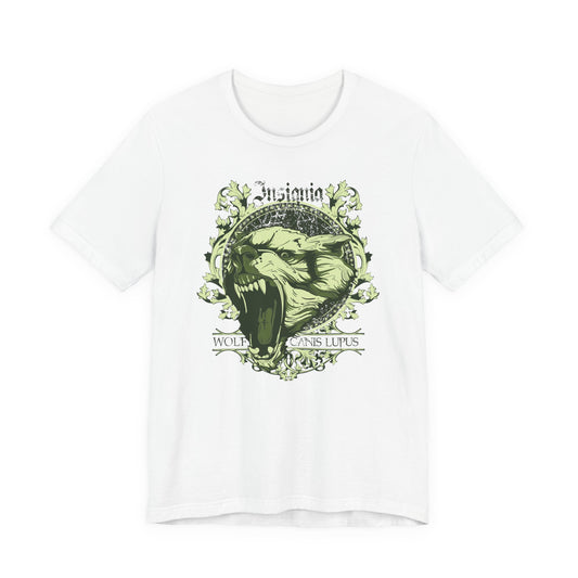 Howling Wolf Skull Tee Gothic Vintage Crest, Green Graphic Shirt Art-54