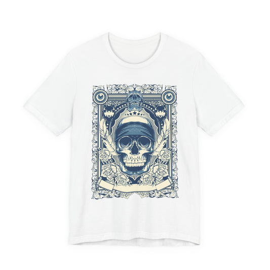 Skull Crown Graphic Tee Vintage Ornate Skull Illustration Rock Band T-Shirt