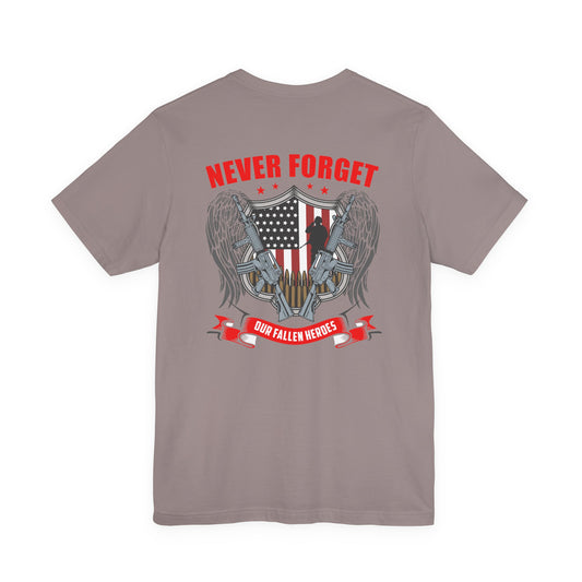 Never Forget Our Fallen Heroes T-Shirt American Flag Shield Eagles Unisex Cotton v39