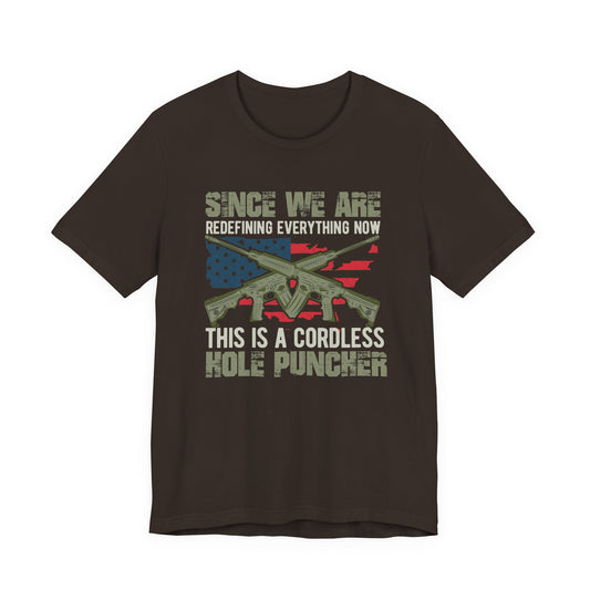 Cordless Kole Puncher graphic Tee Rifle Flag Design, Patriotic Military Theme Unisex Cotton v14