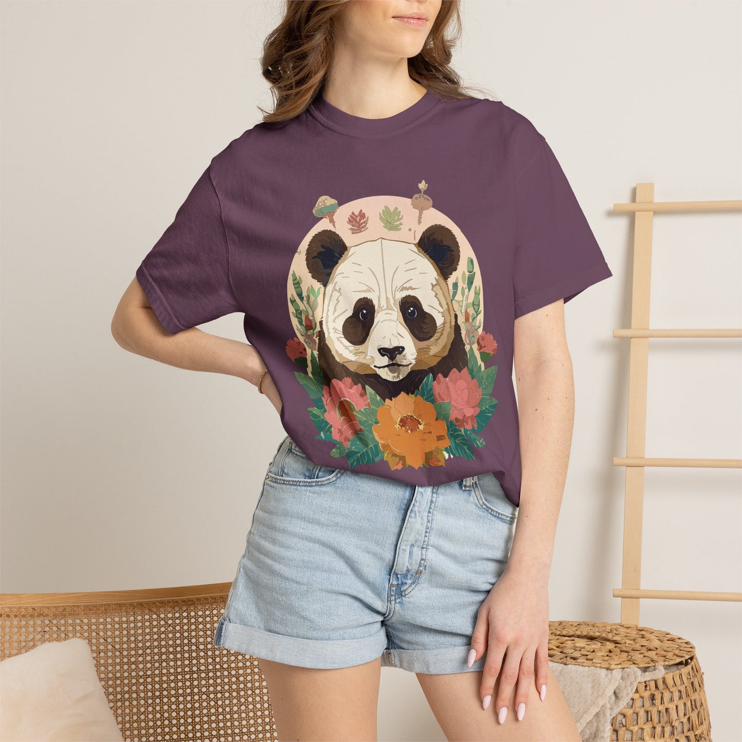 Panda Portrait T-Shirt Unisex Cotton Floral Chinese Graphic Circle Animal Art Tee p2