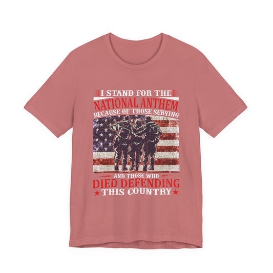 I Stand For The National Anthem military tribute T-Shirt American flag soldiers Unisex Cotton v36