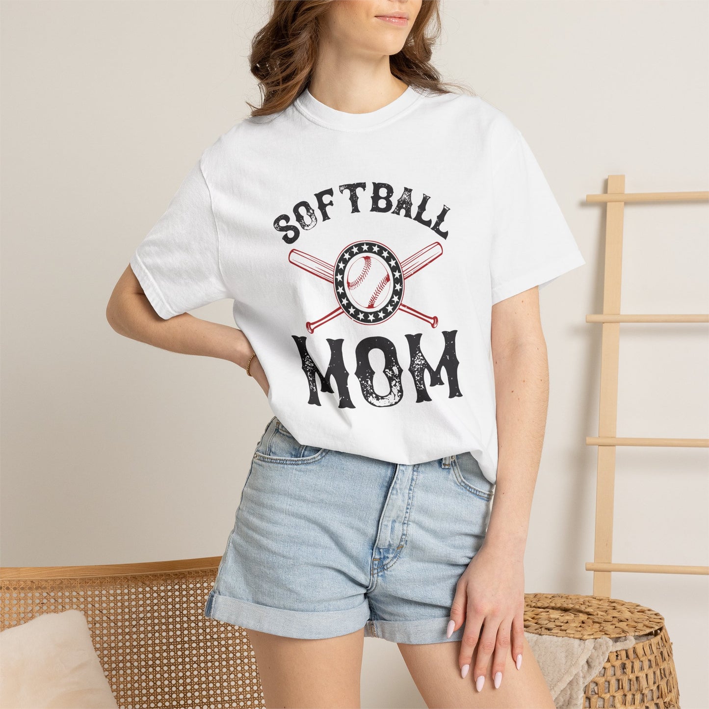 Softball Mom T-shirt Mother Day Mama Tee Unisex Comfort Colors Garment-Dyed Cotton h92