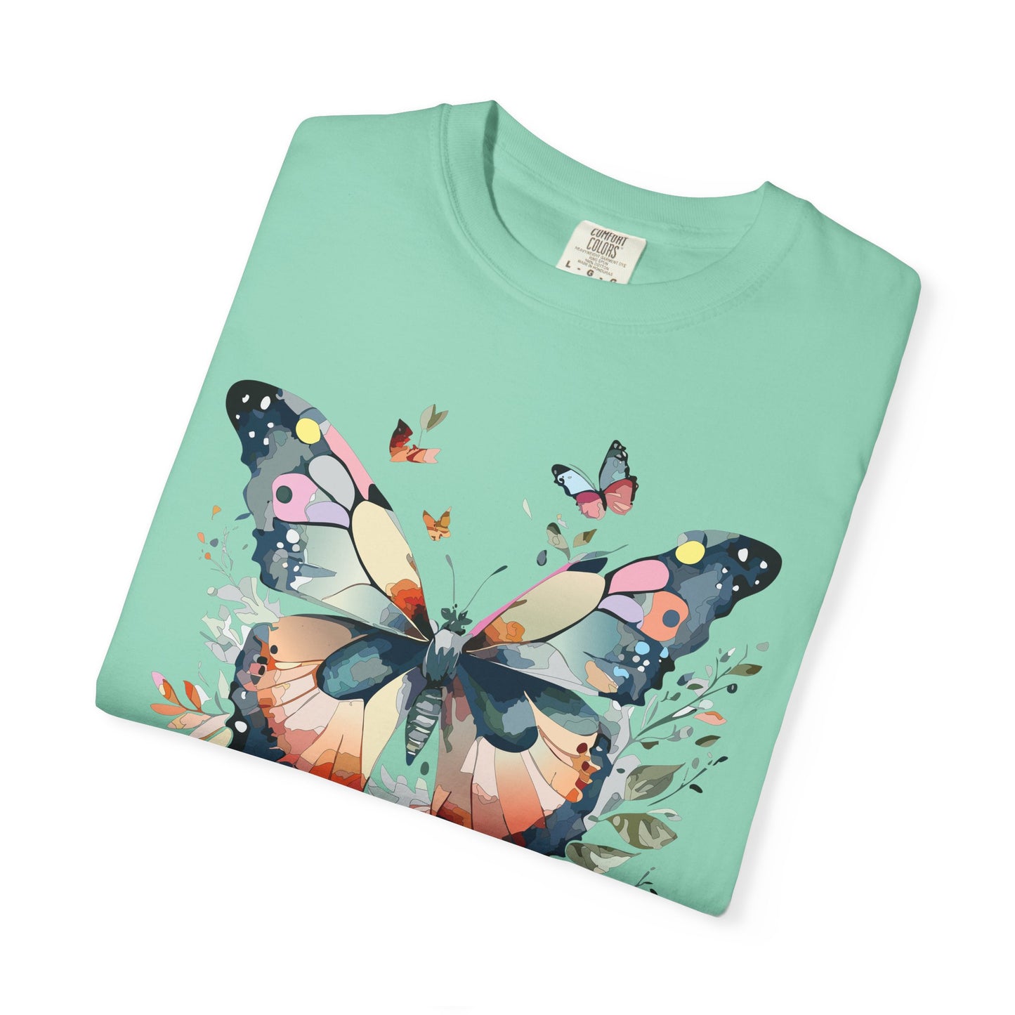 Butterfly Floral Print T-Shirt Botanical Design Unisex Heavy Cotton Tee b3