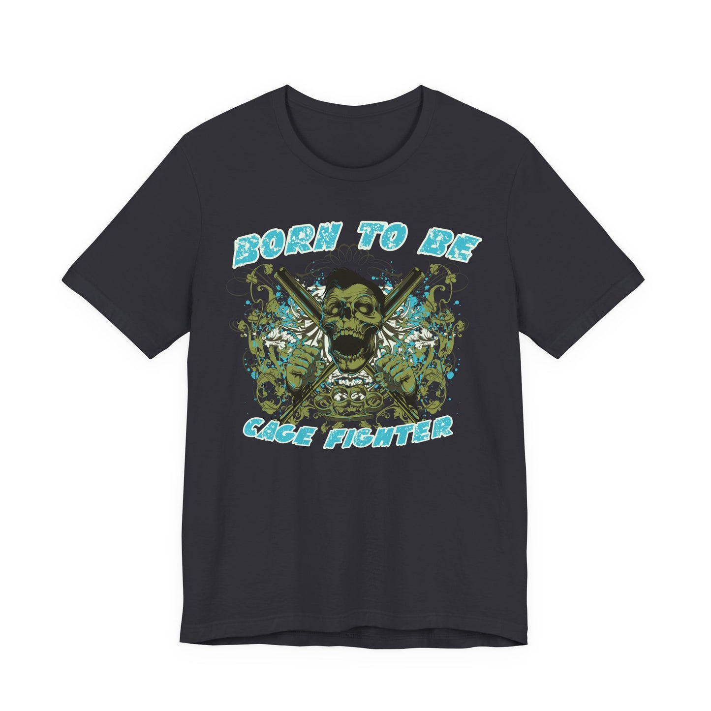 Born To Be Cage Fighter Tee Skull Crossed Knives Graphic T-Shirt