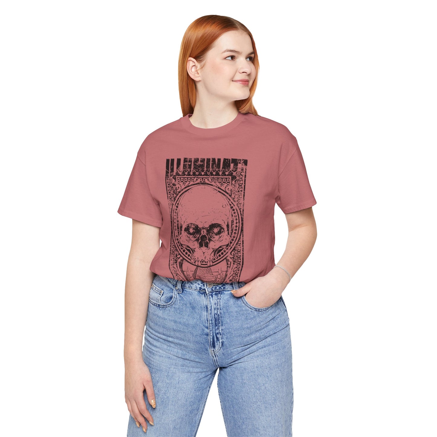 Skull Circle Graphic T-Shirt Vintage Etching Illustration Art Design Tee A-9