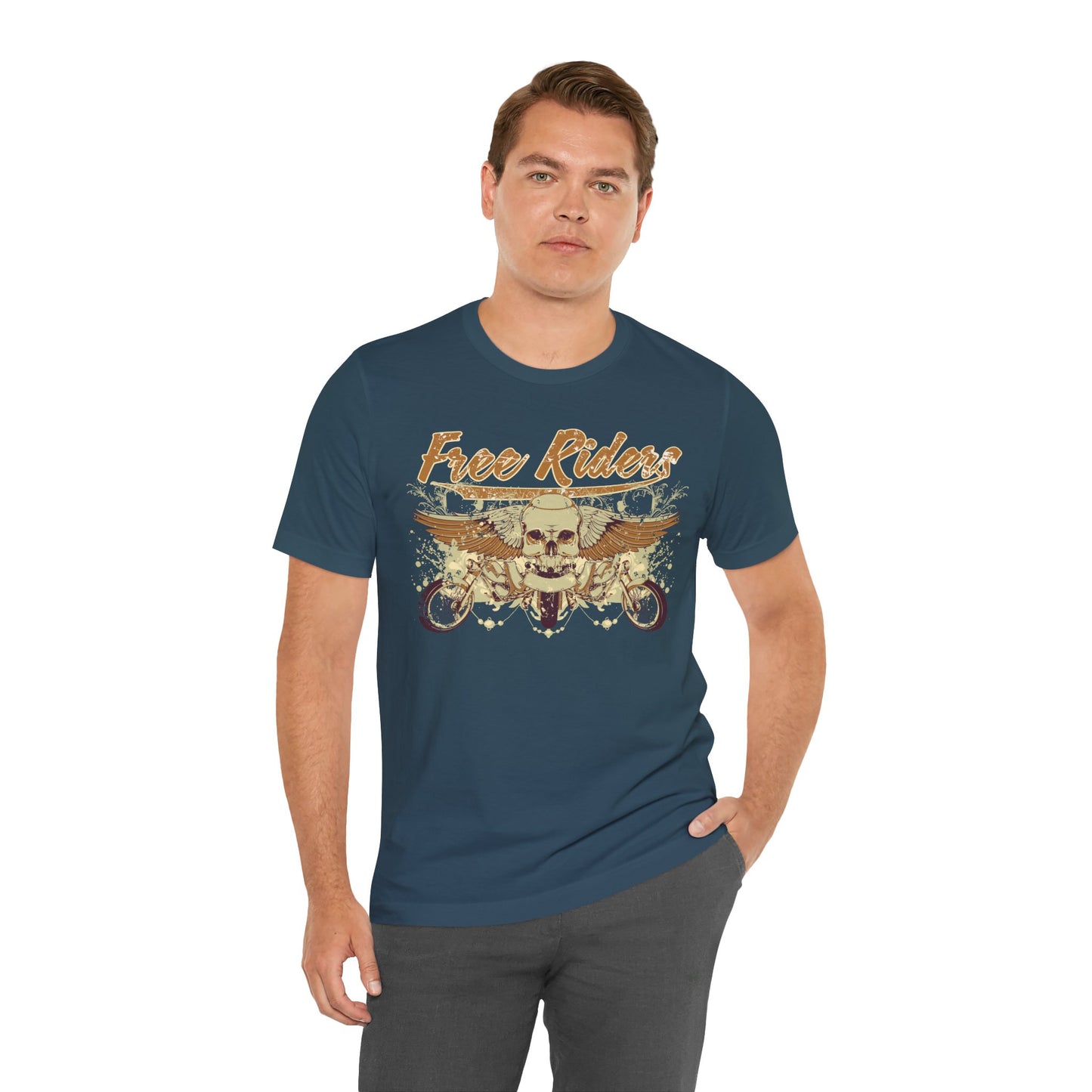 Free Riders Skull Motorcycle Tee Biker Graphic Art Design T-Shirt A-1