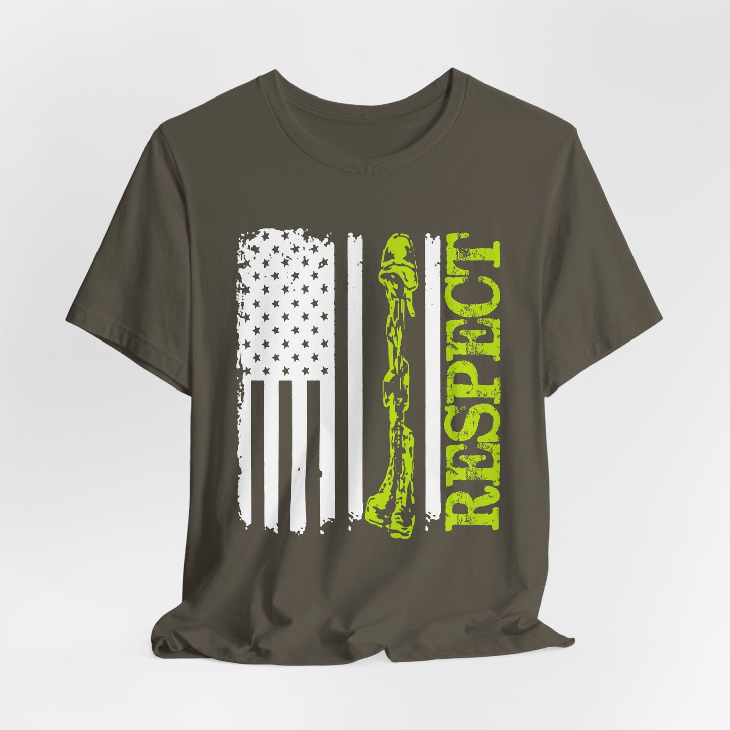 Respect Flag Rifle T-Shirt American Flag, Rifle Silhouette Military Tribute Unisex Cotton v57