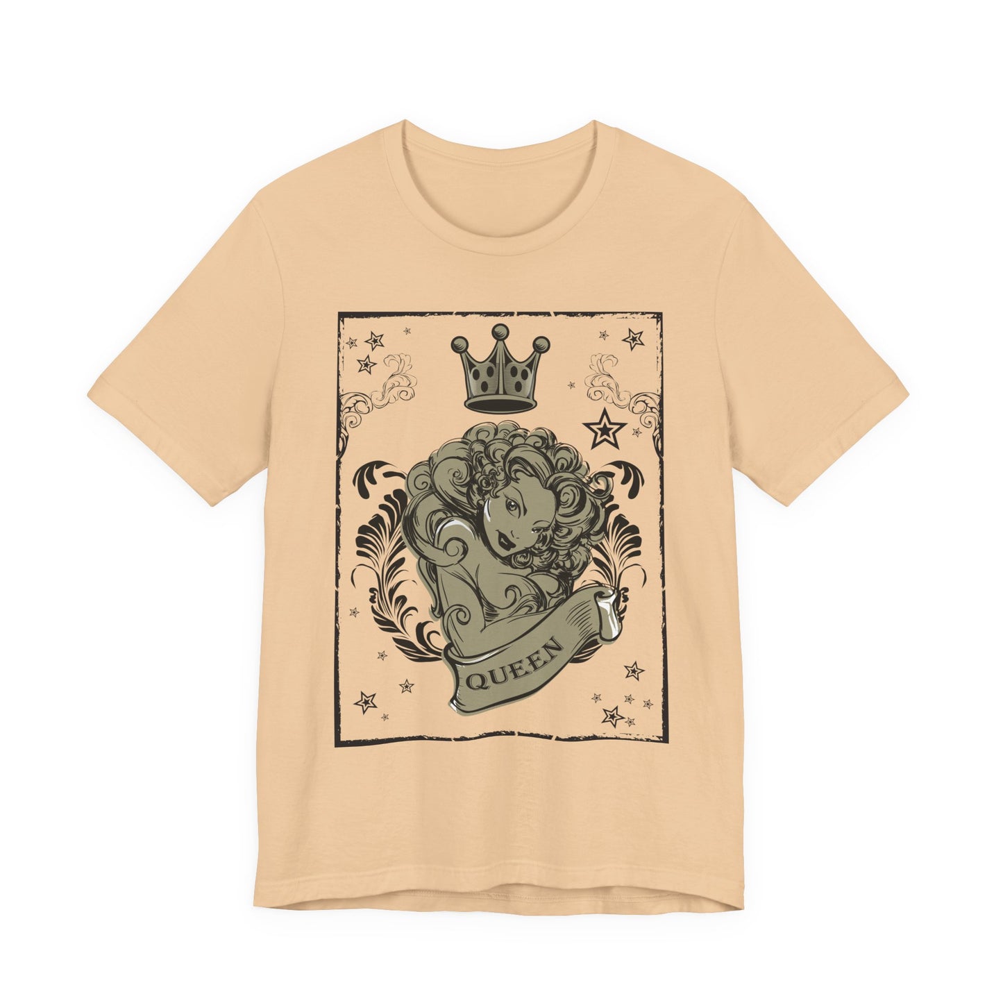 Crown Face Portrait Graphic Tee Vintage Floral Illustration Rock Band T-Shirt
