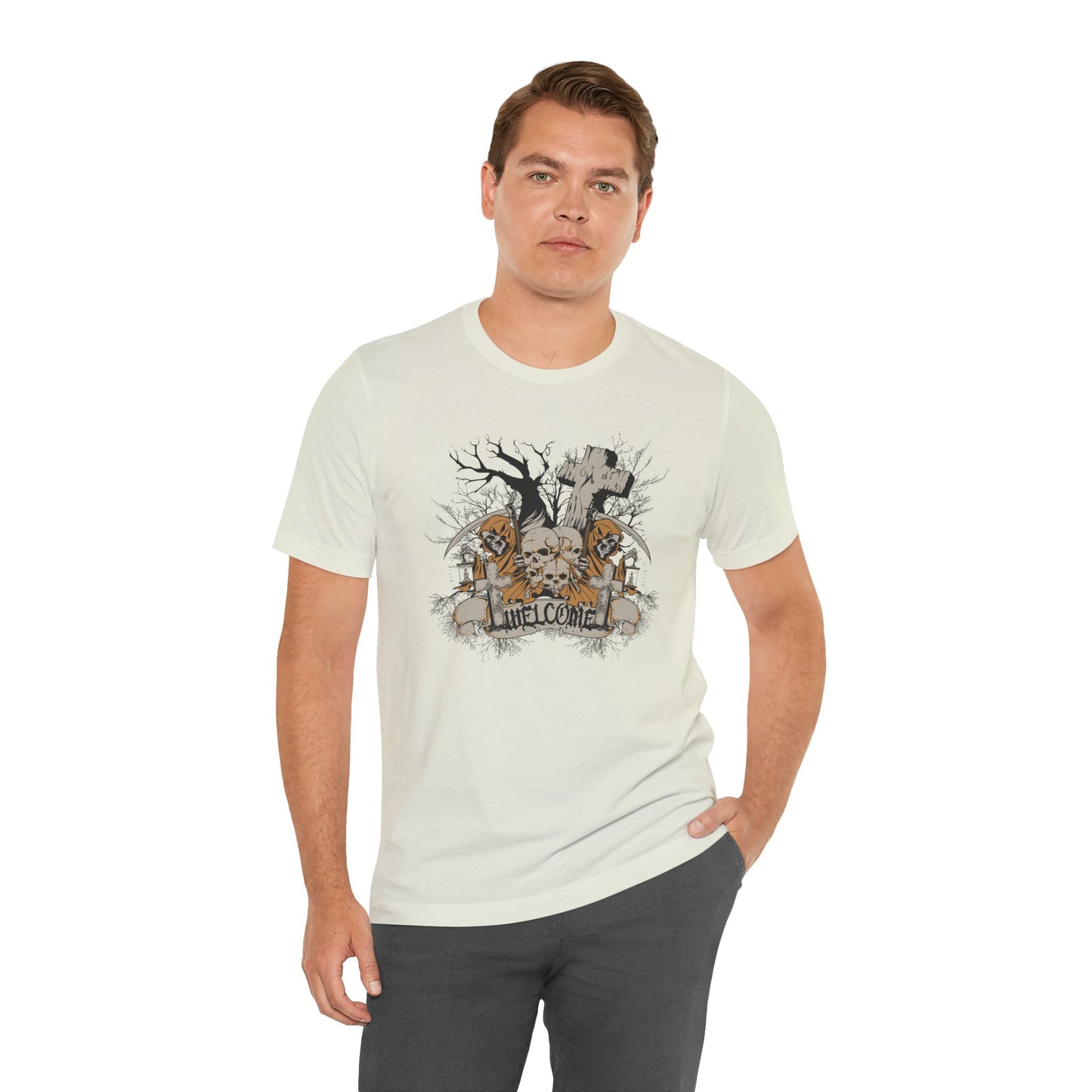 Skull Halloween Graphic Design Unisex Cotton T-Shirt Art-50
