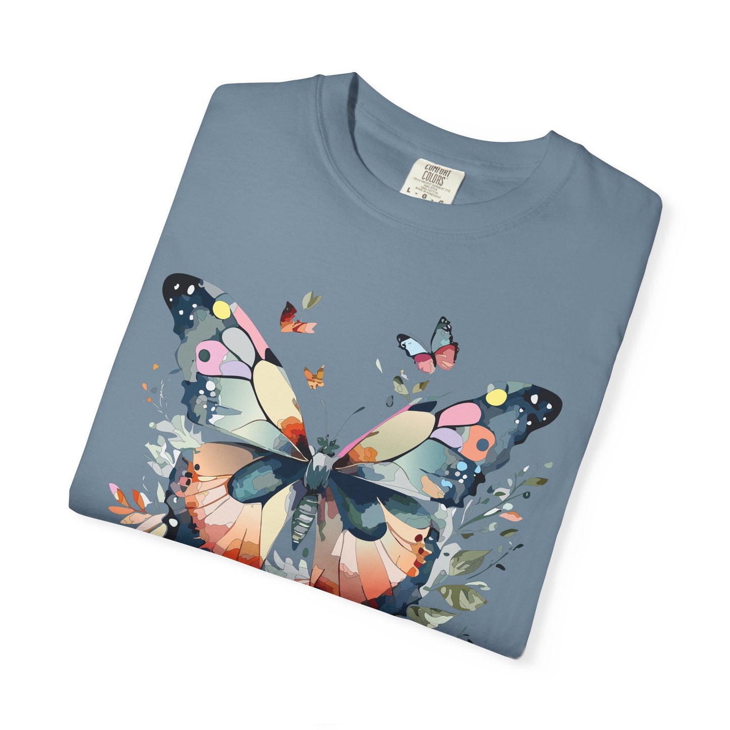 Butterfly Floral Print T-Shirt Botanical Design Unisex Heavy Cotton Tee b3
