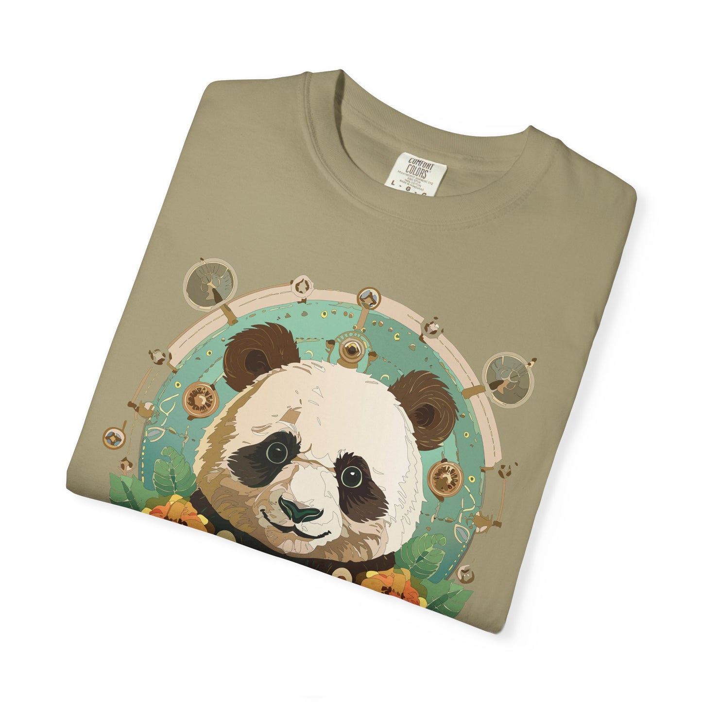 Panda Portrait T-Shirt Unisex Cotton Floral Chinese Graphic Circle Animal Art Tee p3