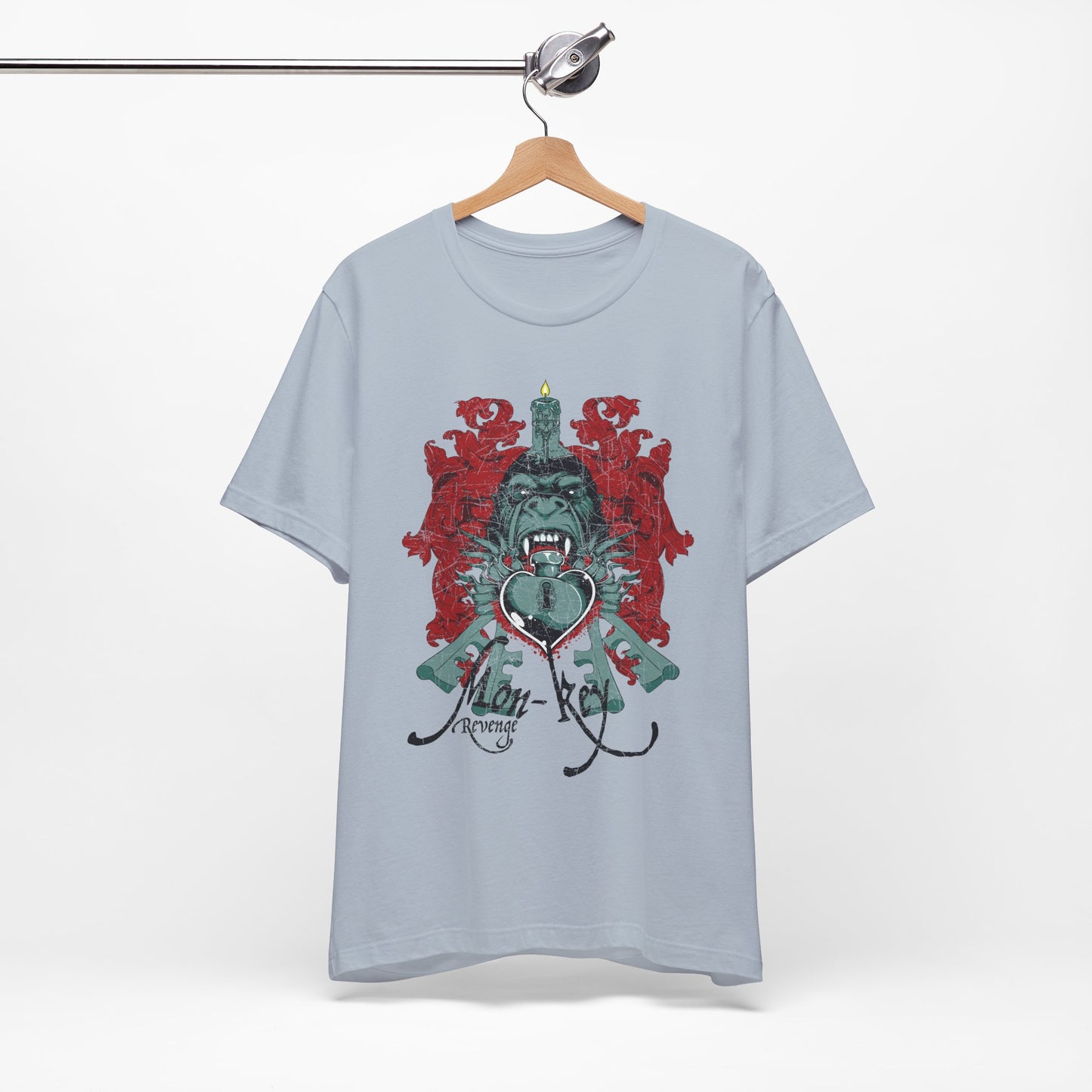 Gorilla Crest with Sword and Heart T-Shirt Heraldic Gothic Design Rock Band T-Shirt