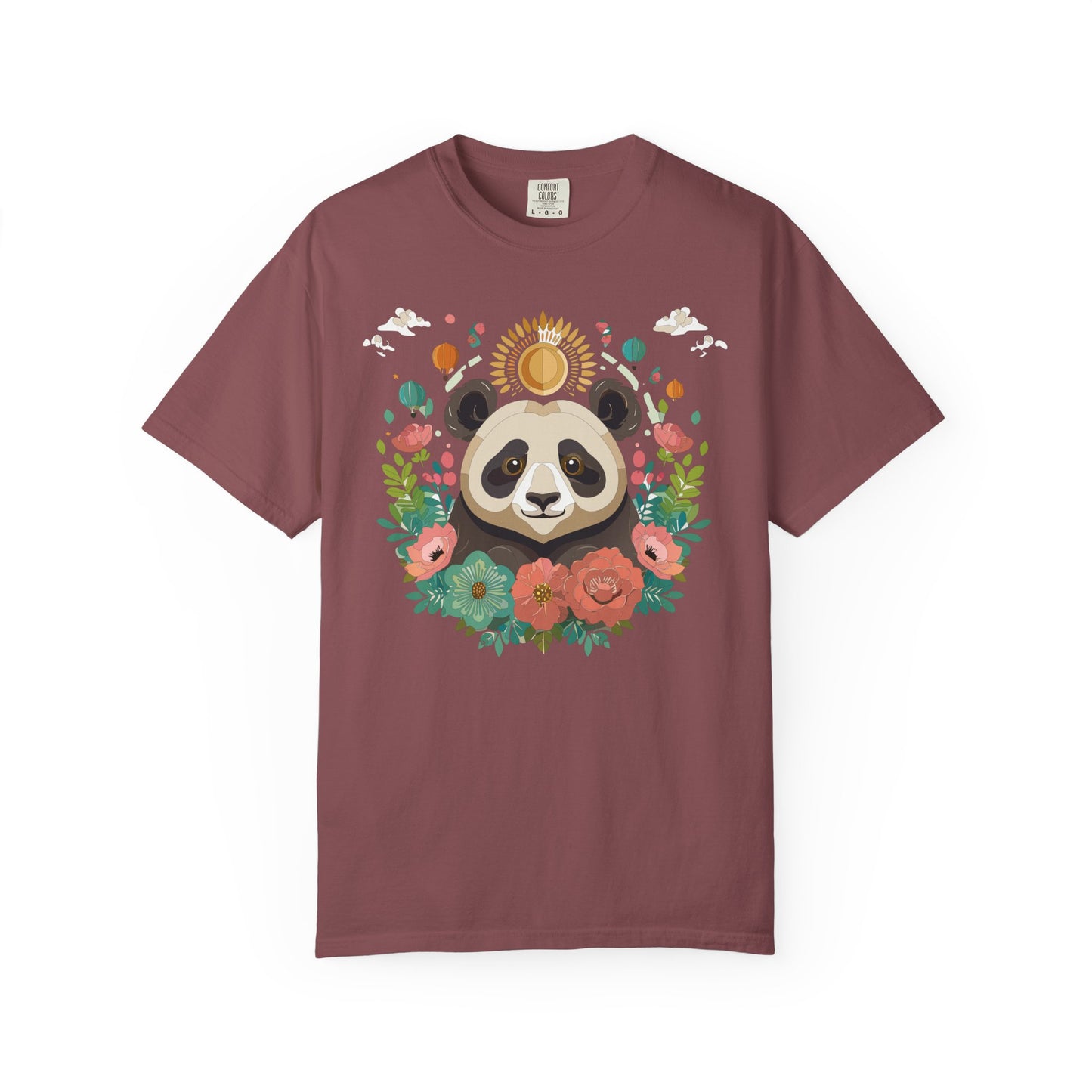 Panda Portrait T-Shirt Unisex Cotton Floral Chinese Graphic Circle Animal Art Tee p4