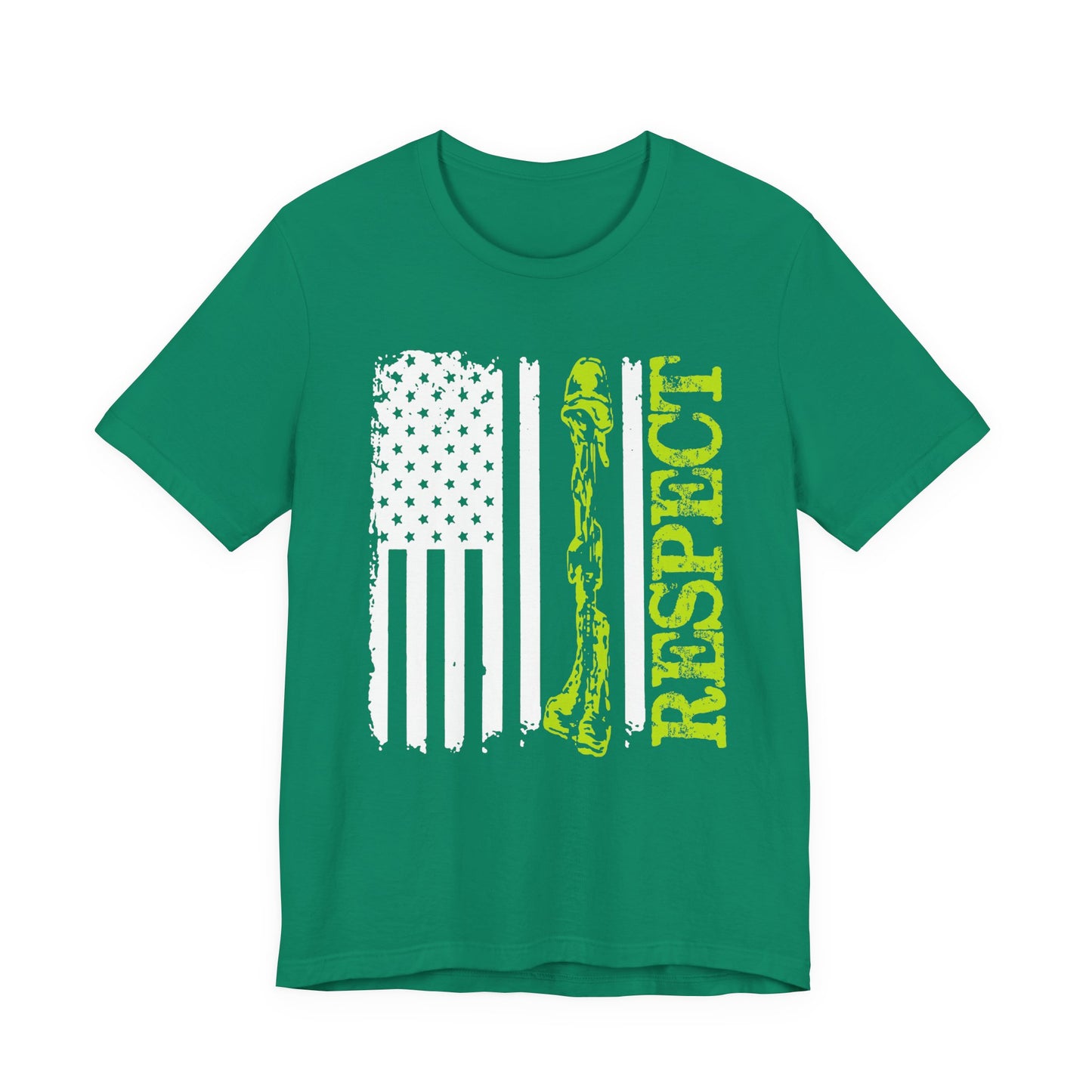 Respect Flag Rifle T-Shirt American Flag, Rifle Silhouette Military Tribute Unisex Cotton v57