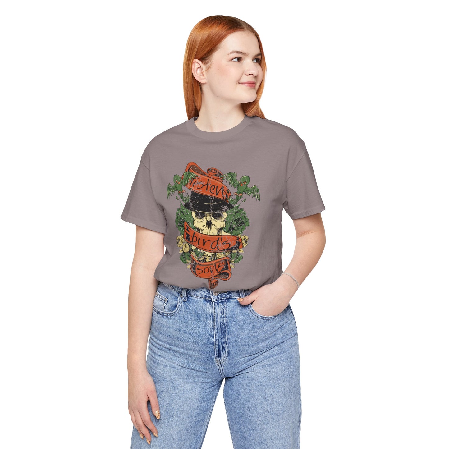 Skull Floral Tattoo Style Graphic Design Unisex Cotton T-Shirt Art-38