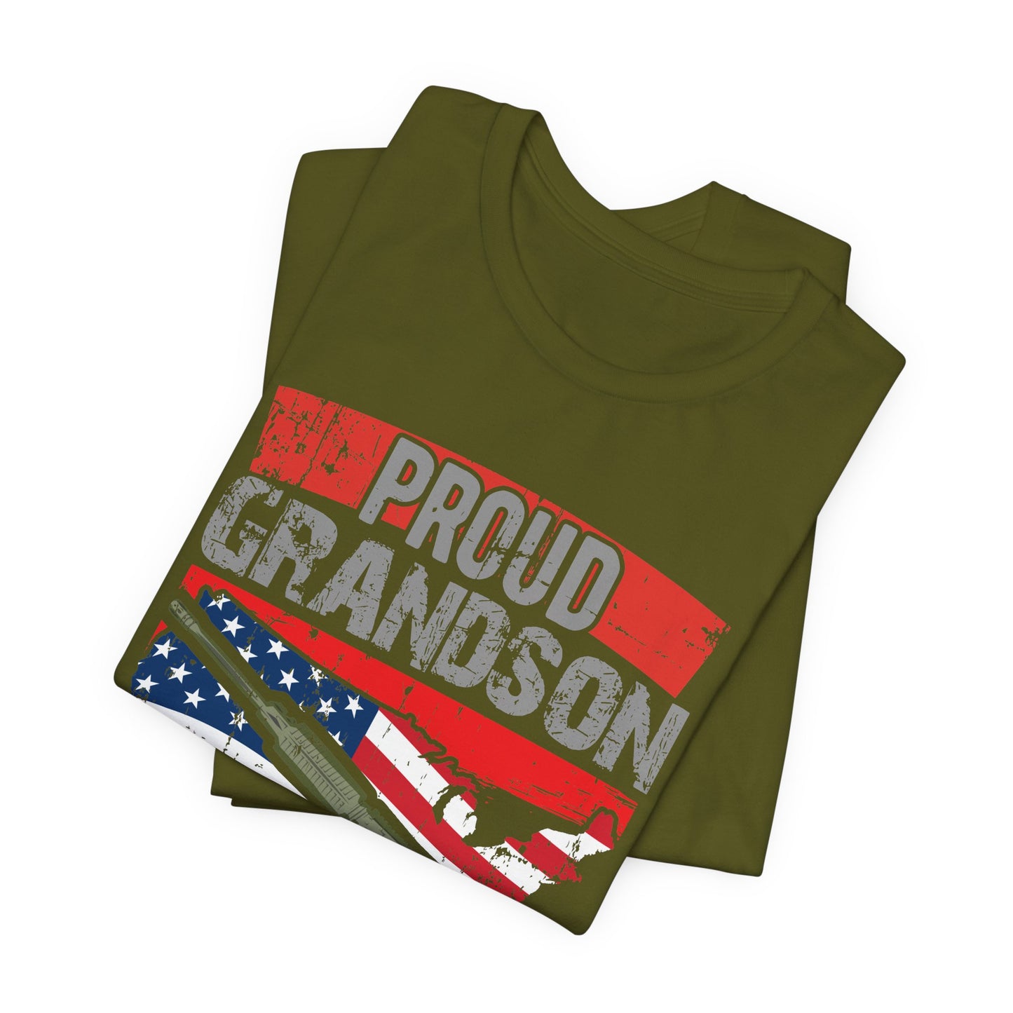 Proud Grandson of a WWII Veteran T-Shirt American Flag Rifle Graphic Unisex Cotton v16