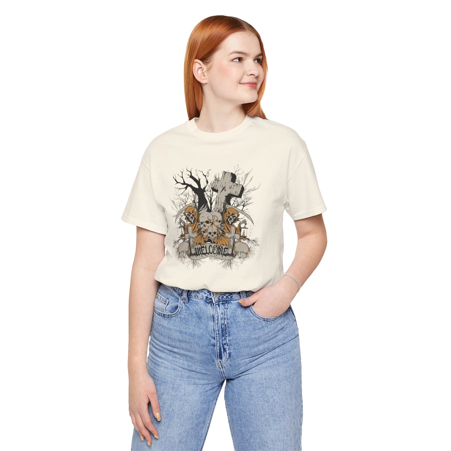Skull Halloween Graphic Design Unisex Cotton T-Shirt Art-50