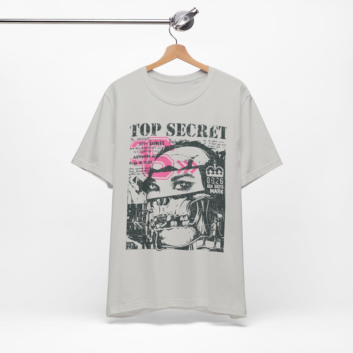 Top Secret Skull Face Tee Grunge Graphic T-Shirt Retro Collage A-6