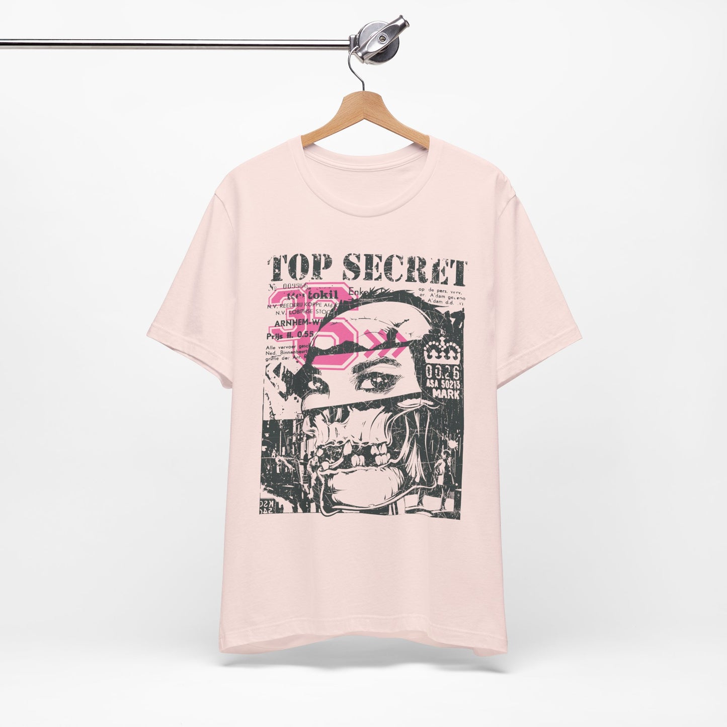 Top Secret Skull Face Tee Grunge Graphic T-Shirt Retro Collage A-6