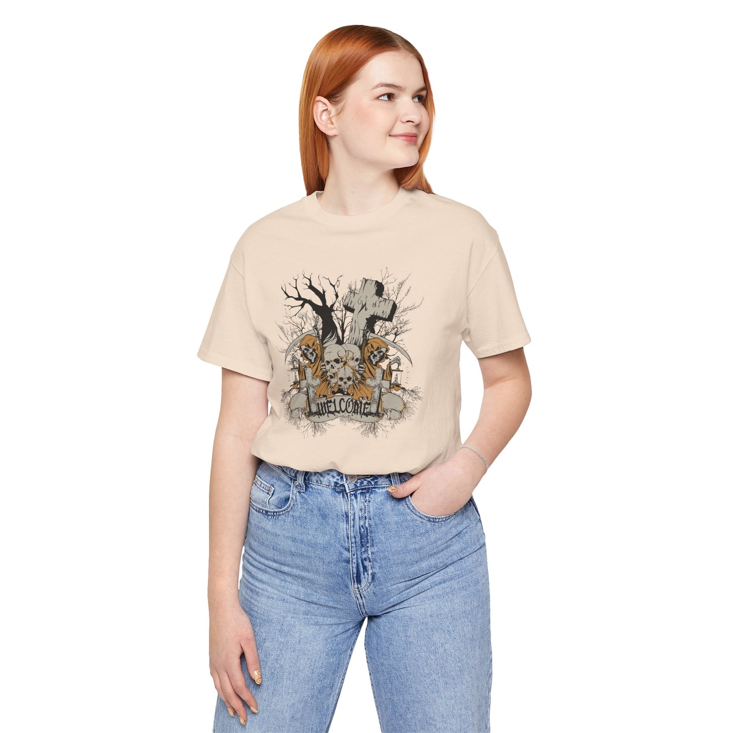 Skull Halloween Graphic Design Unisex Cotton T-Shirt Art-50