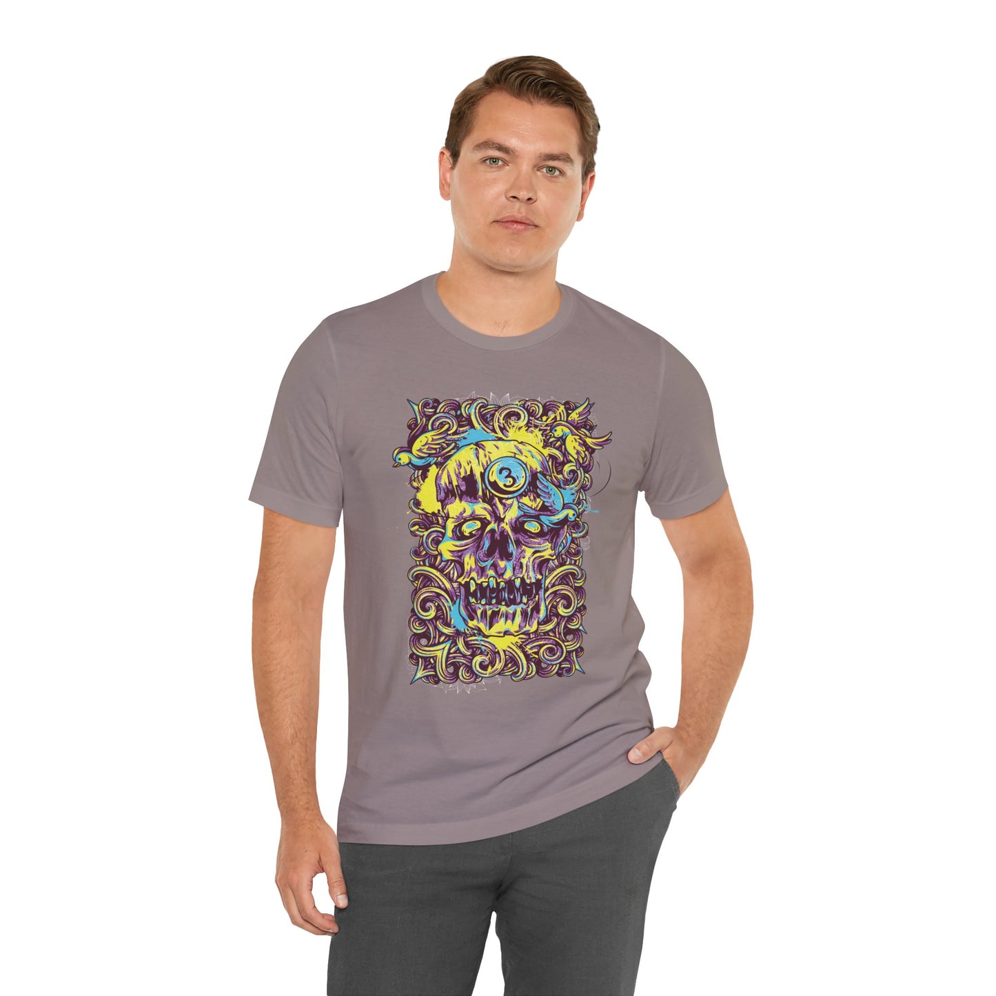 Colorful Skull Illustration Graphic Unisex Cotton T-Shirt r41