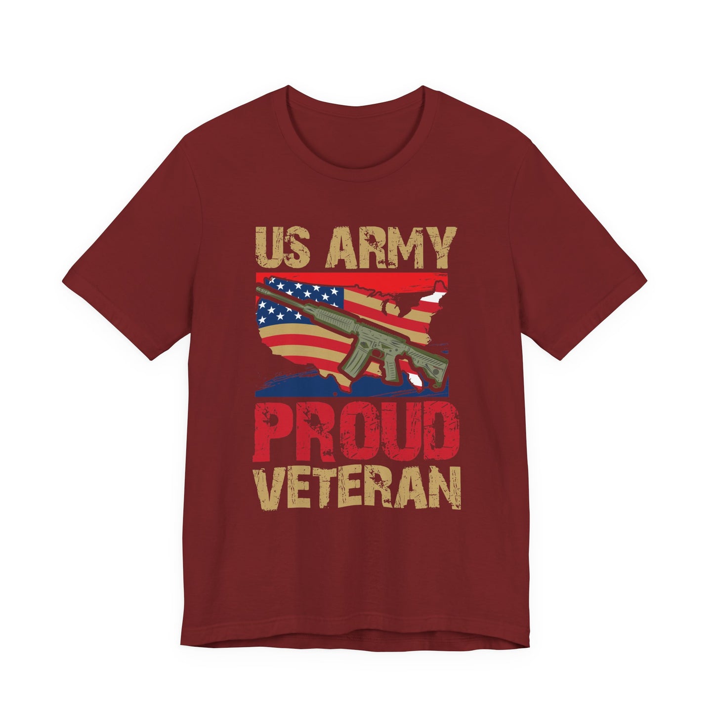 US Army Proud Veteran T-Shirt American Flag Rifle Military Unisex Cotton Tee v17