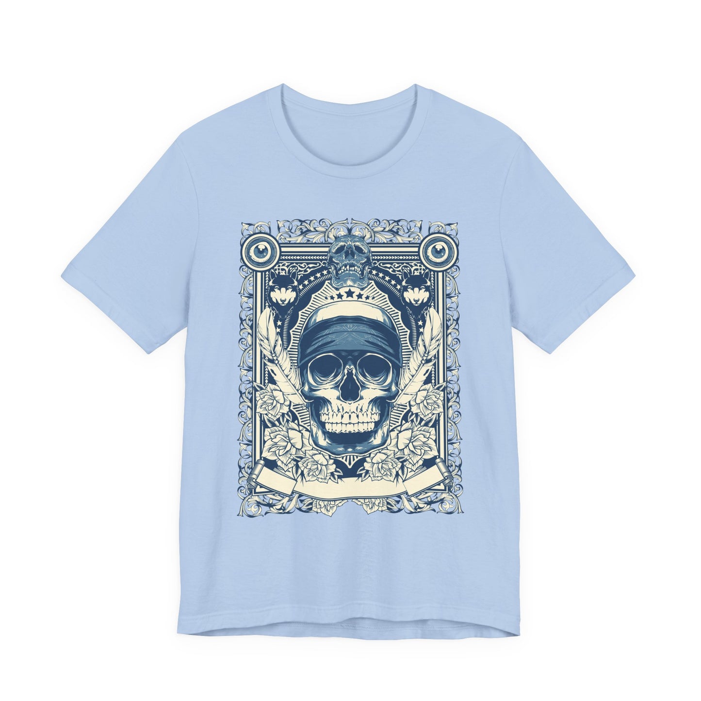 Skull Crown Graphic Tee Vintage Ornate Skull Illustration Rock Band T-Shirt