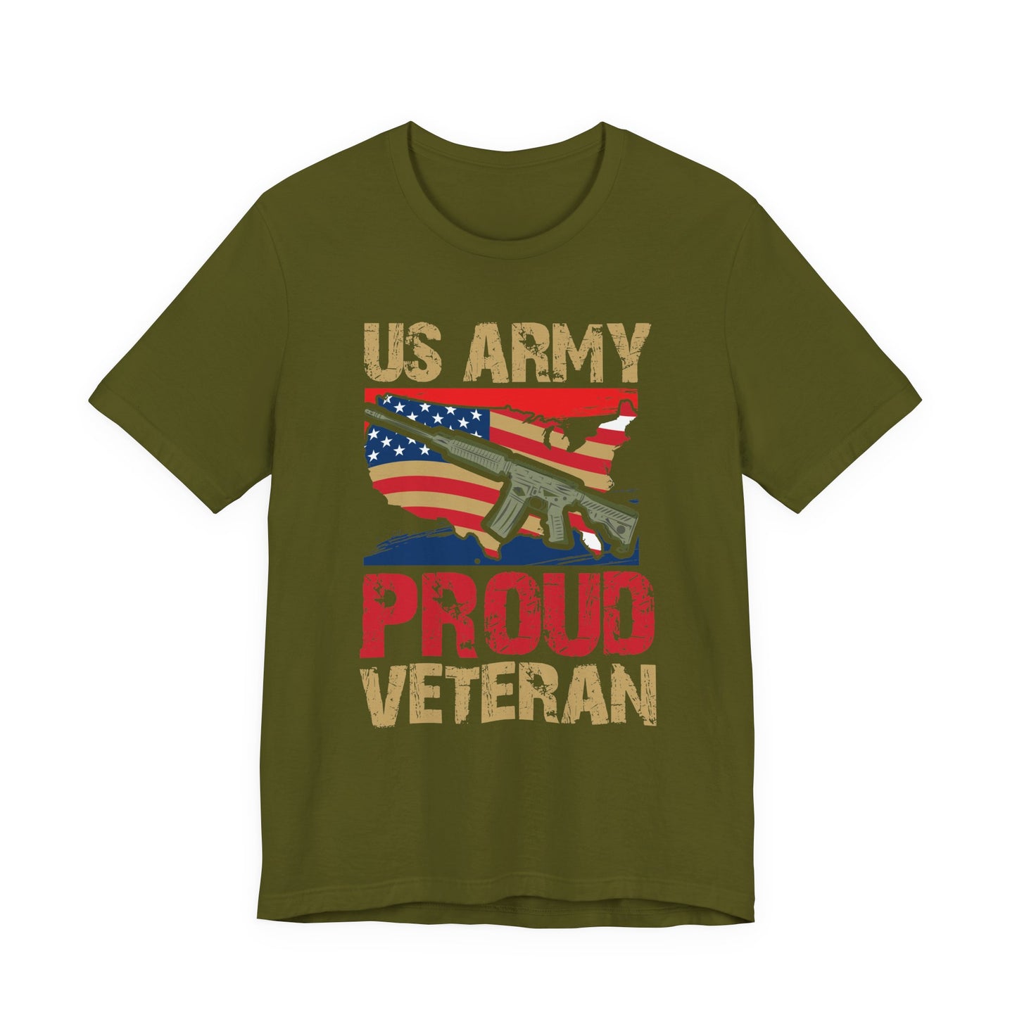 US Army Proud Veteran T-Shirt American Flag Rifle Military Unisex Cotton Tee v17