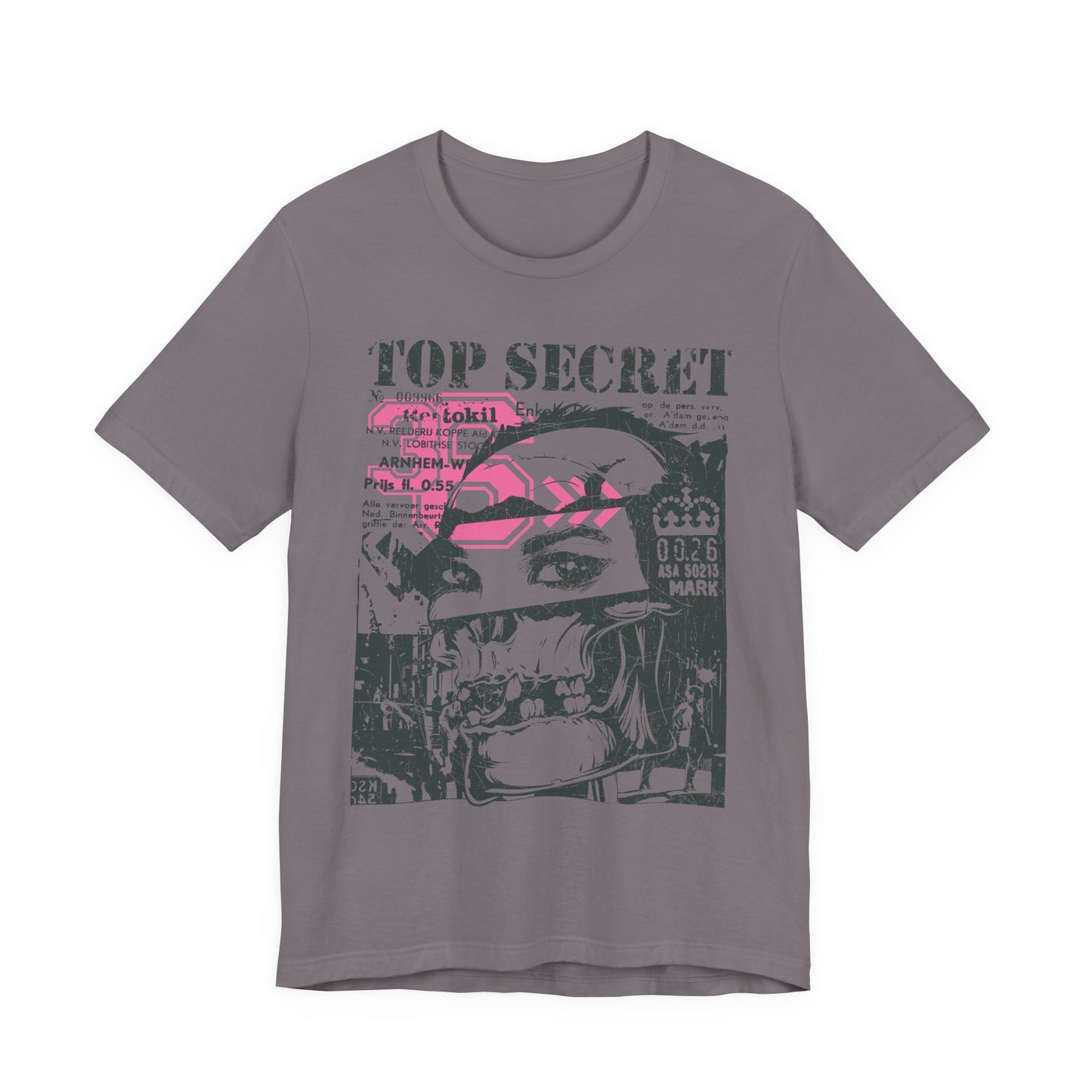 Top Secret Skull Face Tee Grunge Graphic T-Shirt Retro Collage A-6