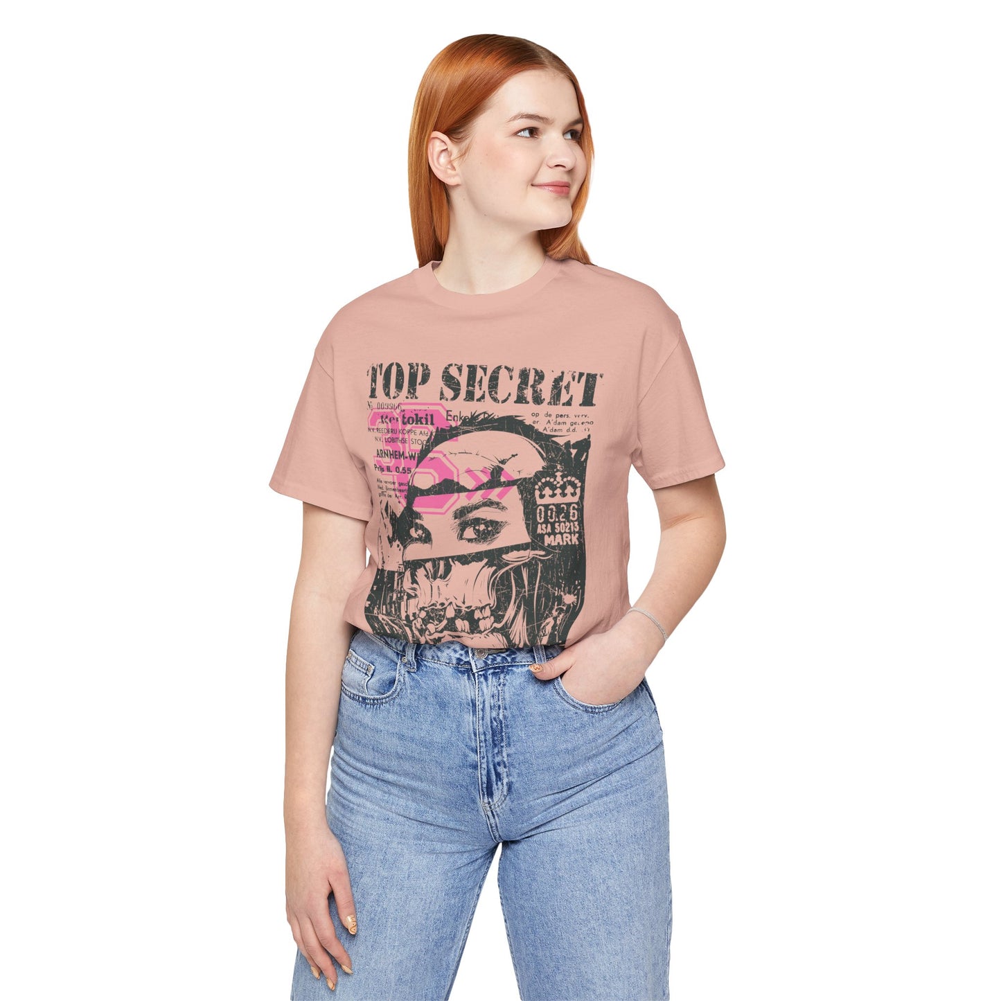 Top Secret Skull Face Tee Grunge Graphic T-Shirt Retro Collage A-6