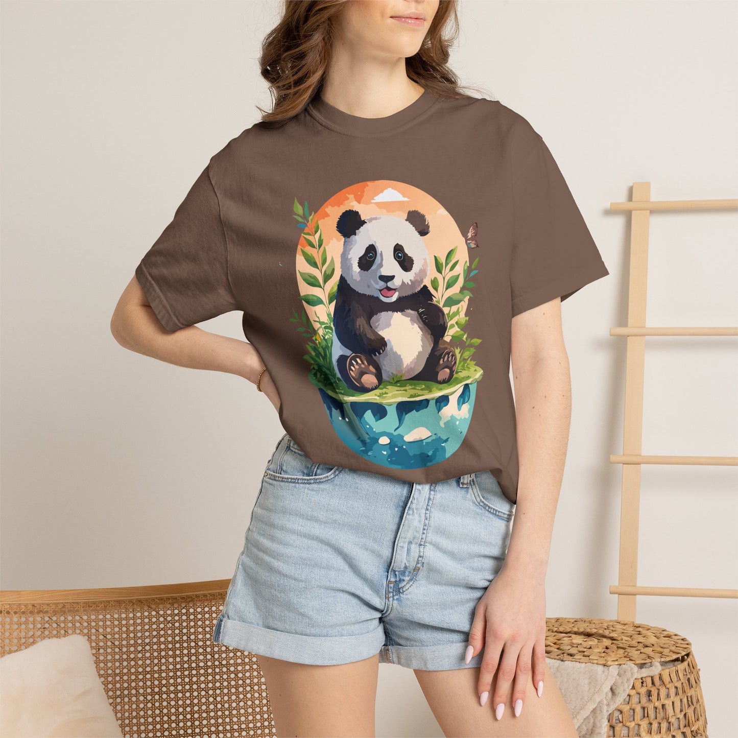 Panda Portrait T-Shirt Unisex Cotton Floral Chinese Graphic Circle Animal Art Tee pp4