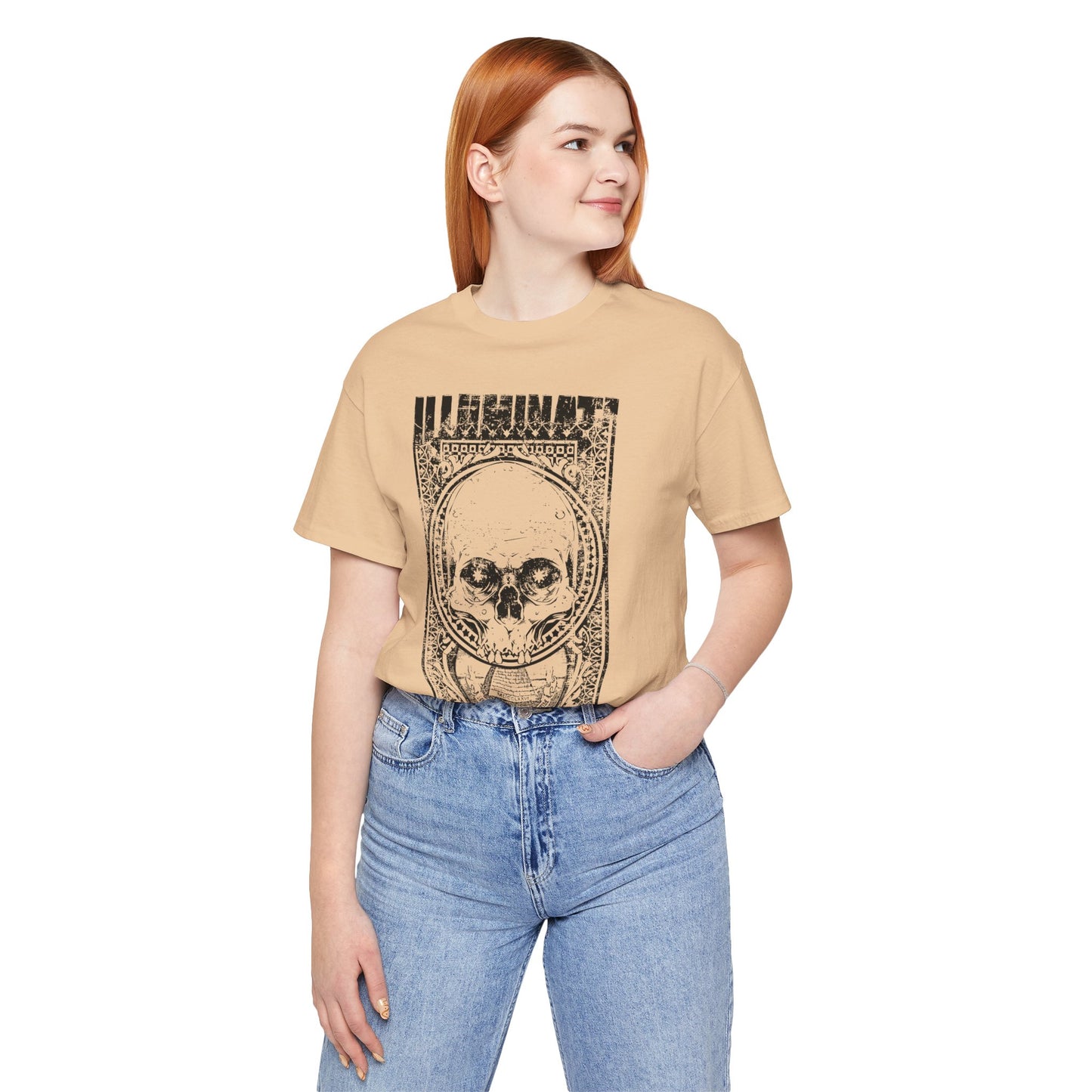 Skull Circle Graphic T-Shirt Vintage Etching Illustration Art Design Tee A-9