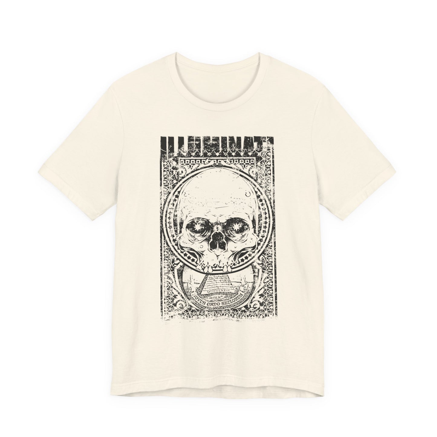 Skull Circle Graphic T-Shirt Vintage Etching Illustration Art Design Tee A-9