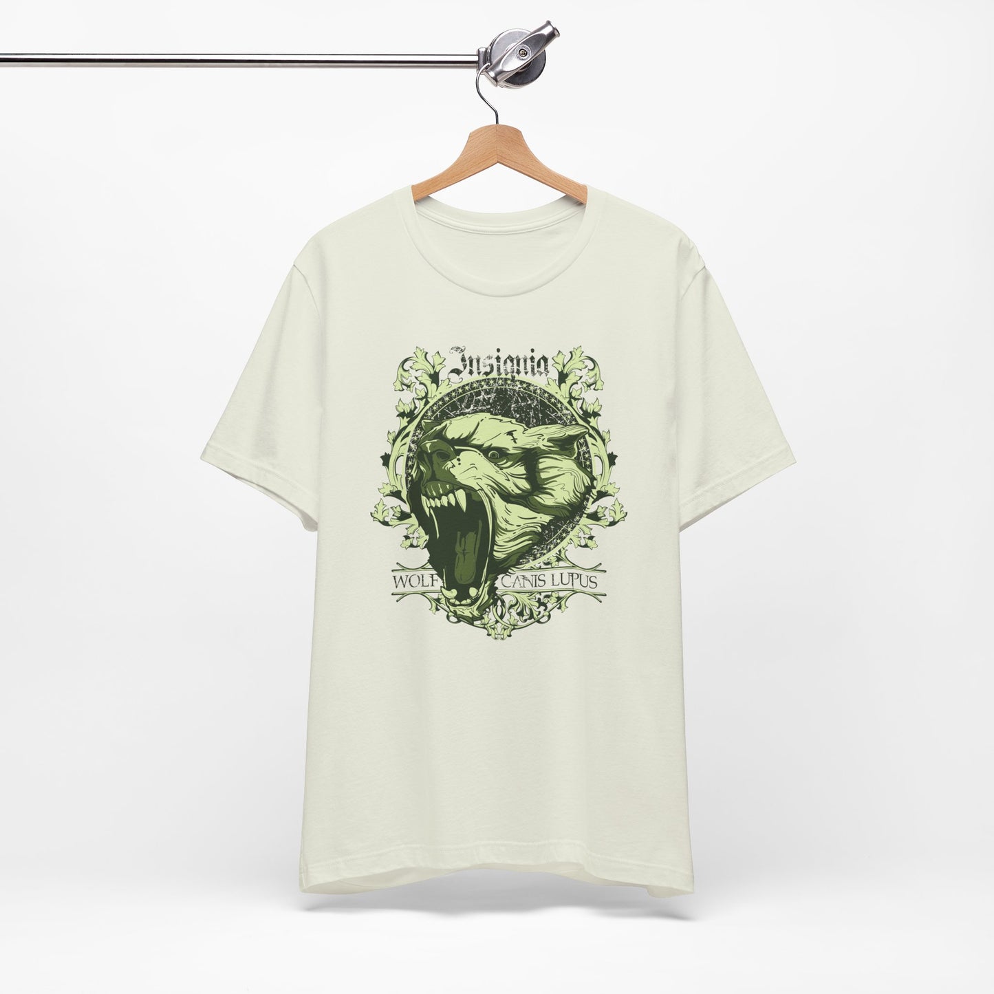 Howling Wolf Skull Tee Gothic Vintage Crest, Green Graphic Shirt Art-54