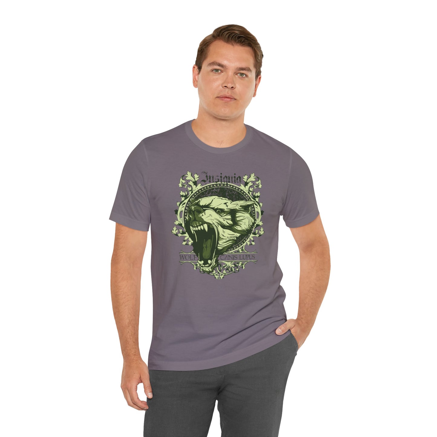 Howling Wolf Skull Tee Gothic Vintage Crest, Green Graphic Shirt Art-54
