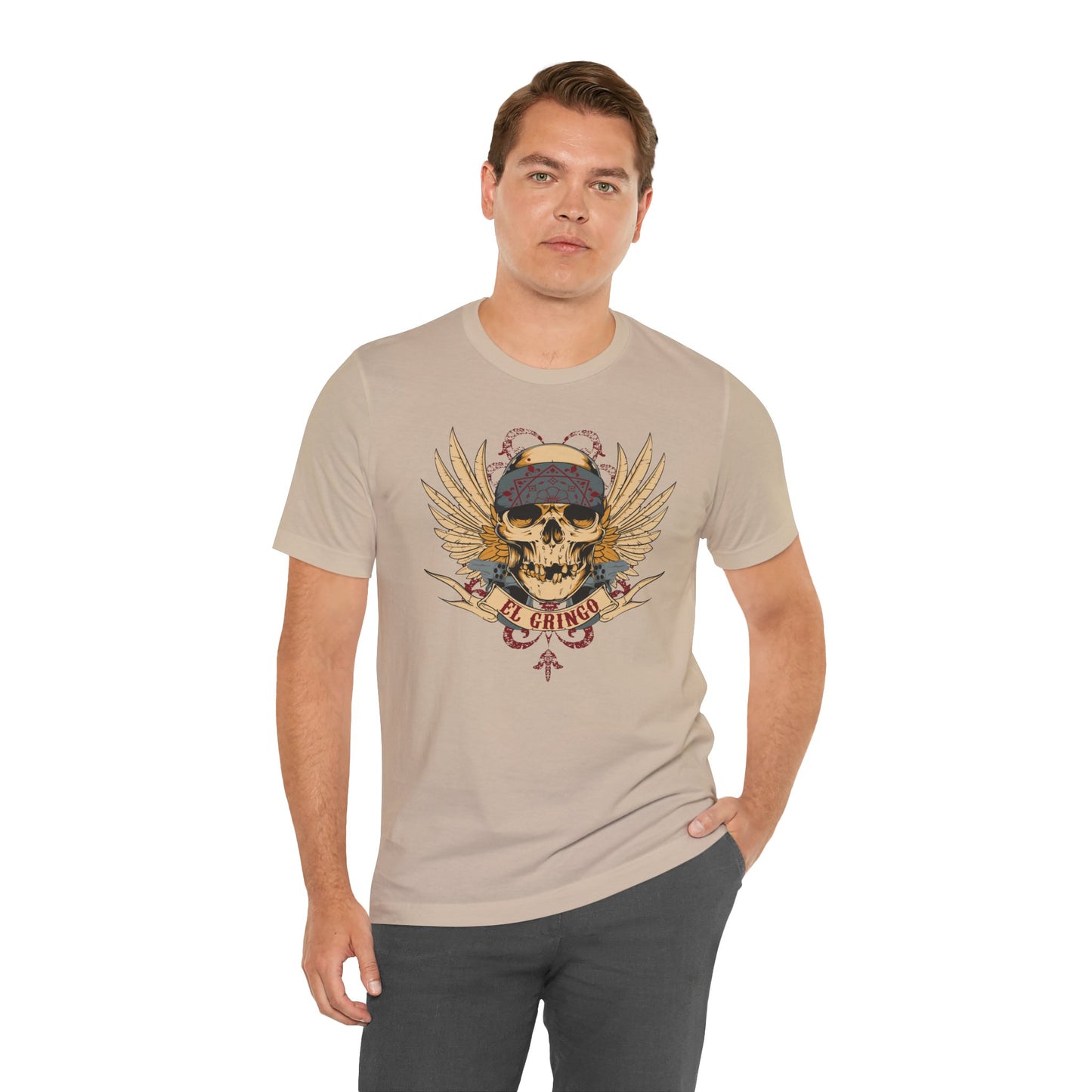 El Gringo Skull with Wings T-Shirt Vintage Tattoo Style Art-53