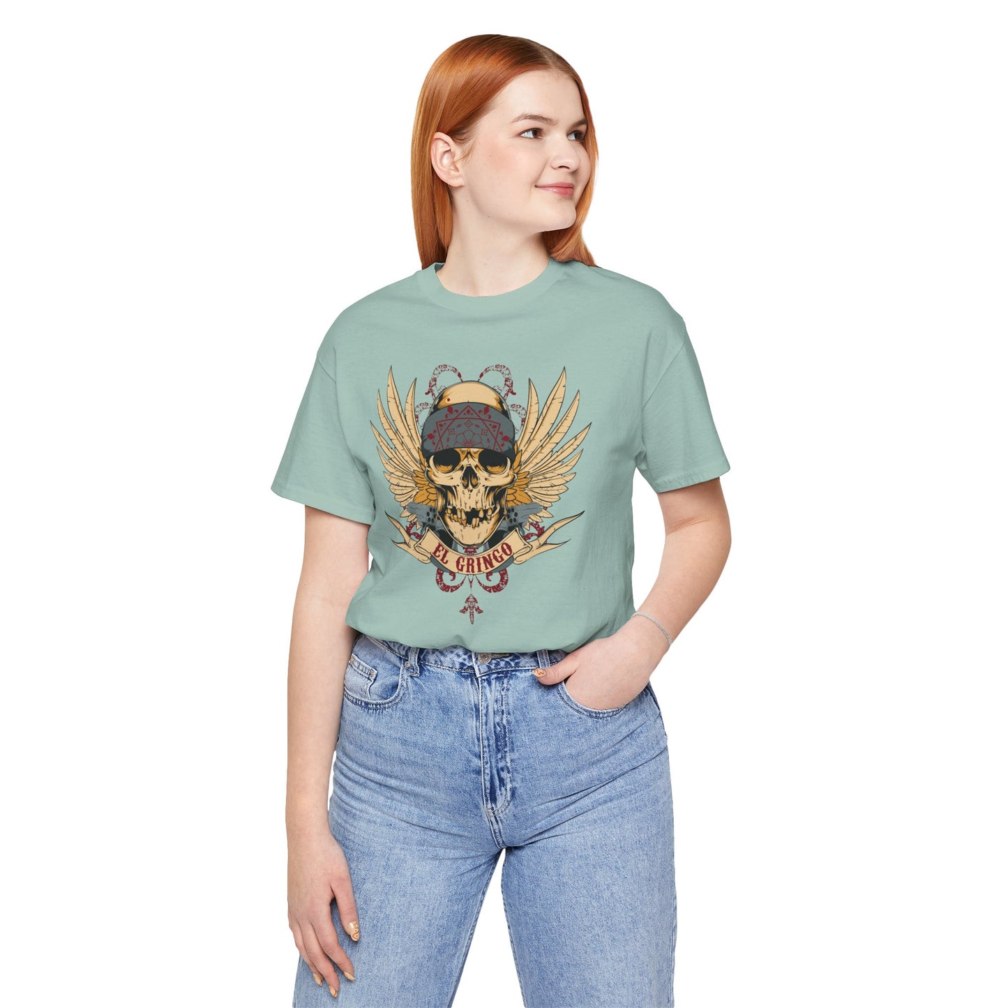 El Gringo Skull with Wings T-Shirt Vintage Tattoo Style Art-53