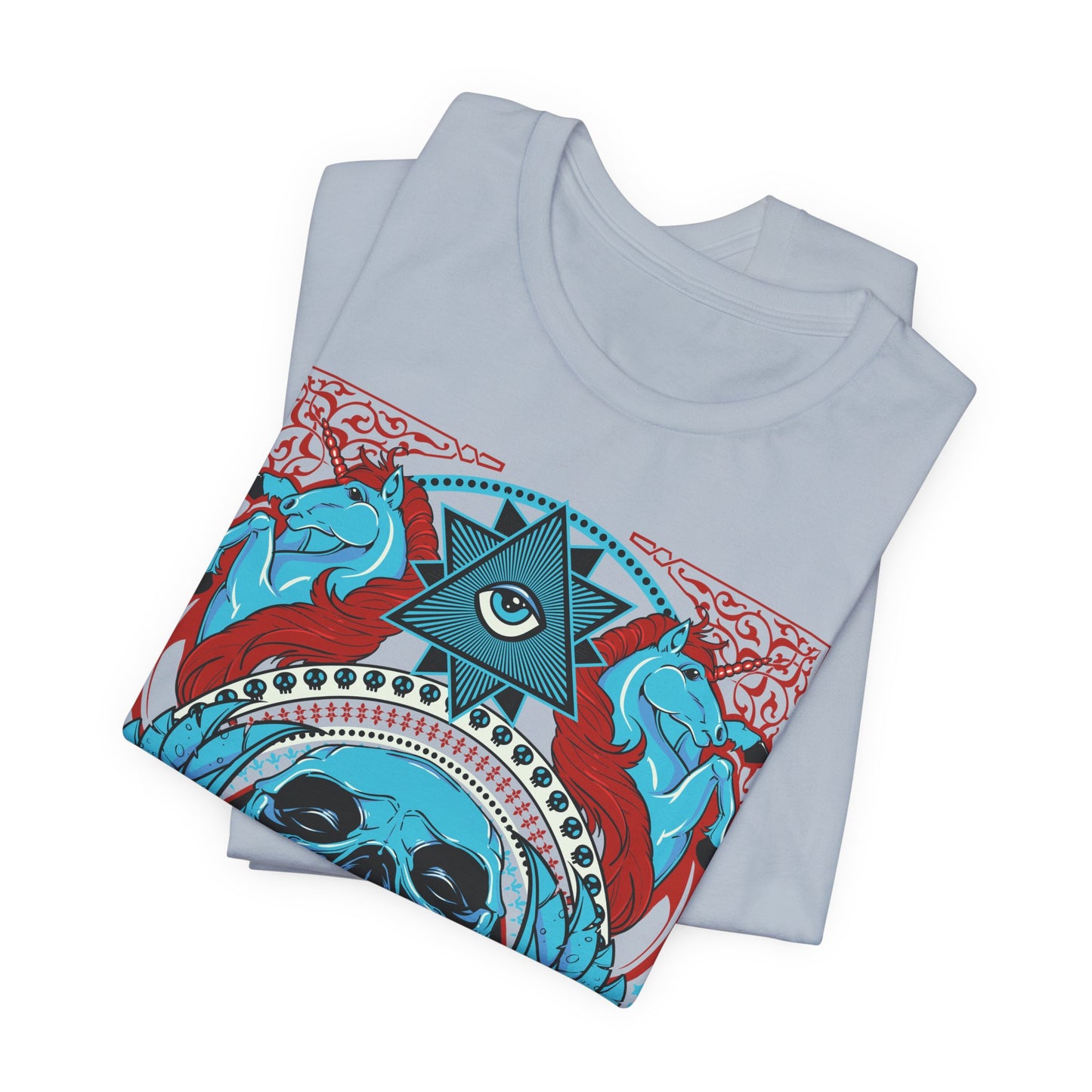 All-Seeing Skull Illustration Tee Winged Skull Third Eye Roses T-Shirt