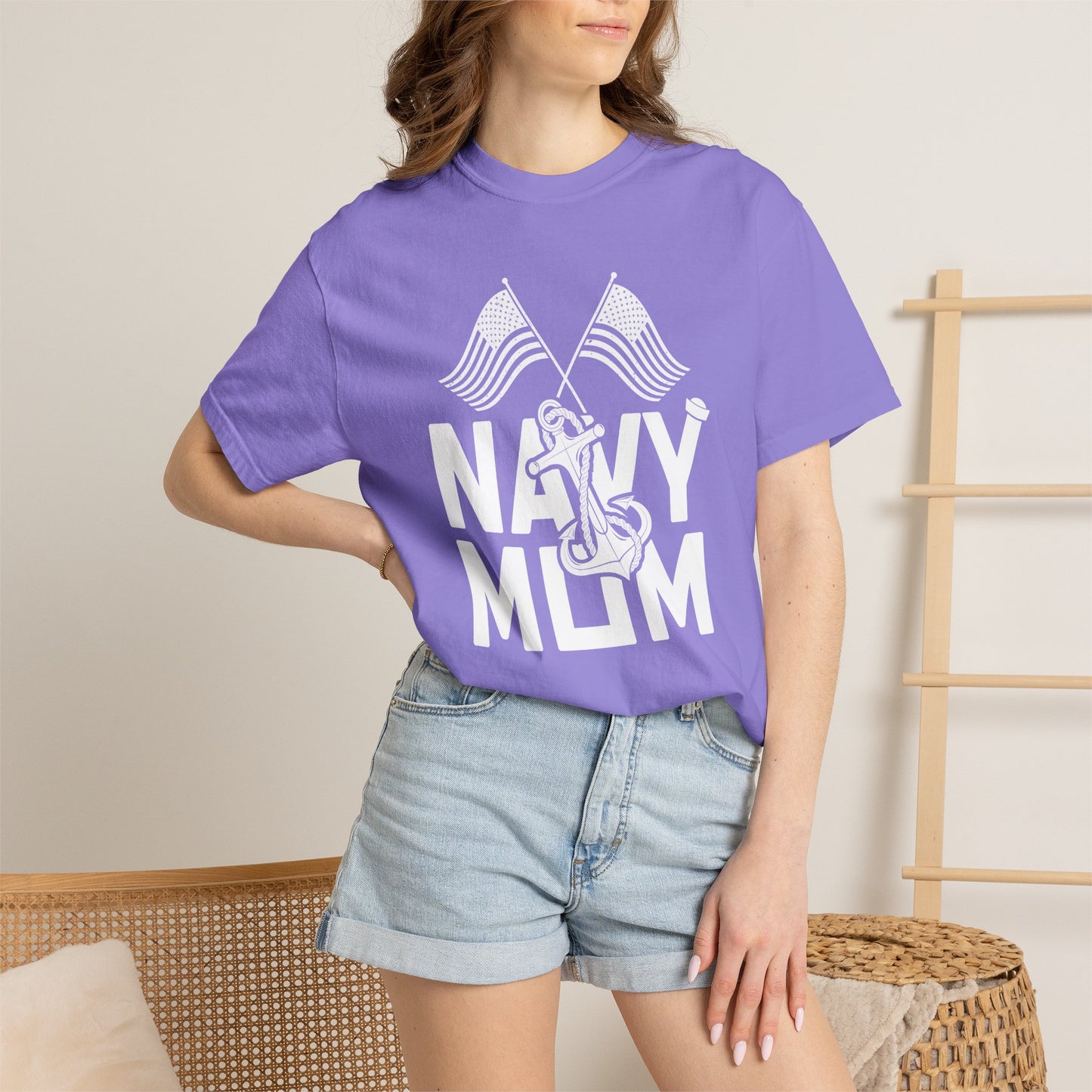 Navy Mom T-shirt Mother's Day Mama Tee Unisex Comfort Colors Garment-Dyed Cotton h20