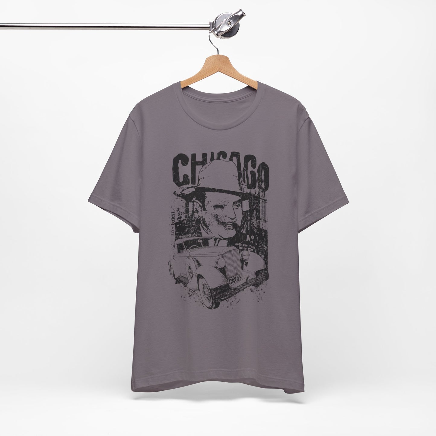 Chicago Retro Mobster Illustration Tee Vintage Car Cityscape Art Design T-Shirt A-8