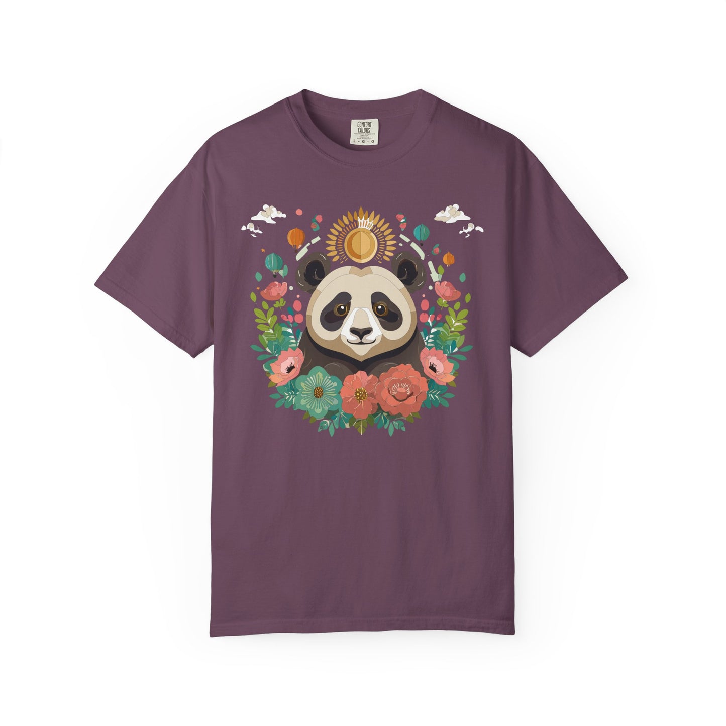 Panda Portrait T-Shirt Unisex Cotton Floral Chinese Graphic Circle Animal Art Tee p4