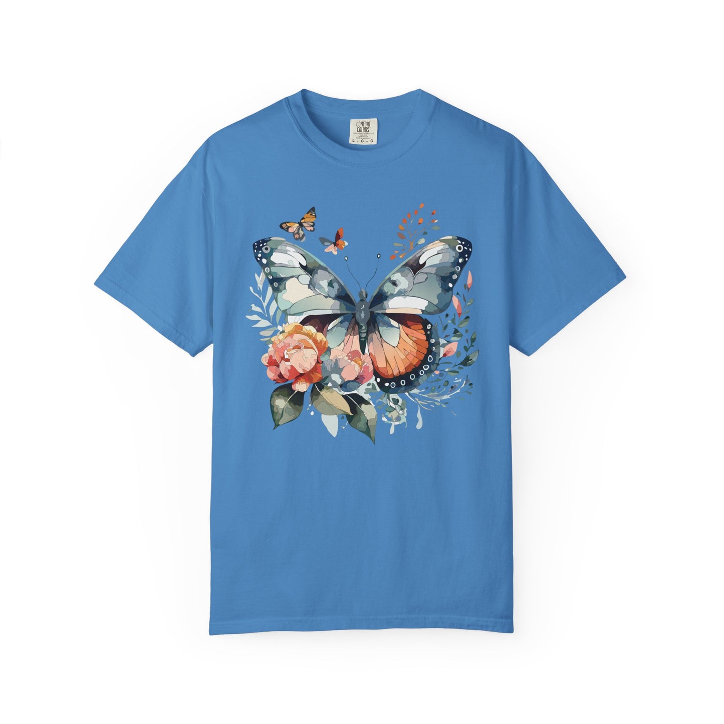 Butterfly Floral Print T-Shirt Botanical Design Unisex Heavy Cotton Tee b1