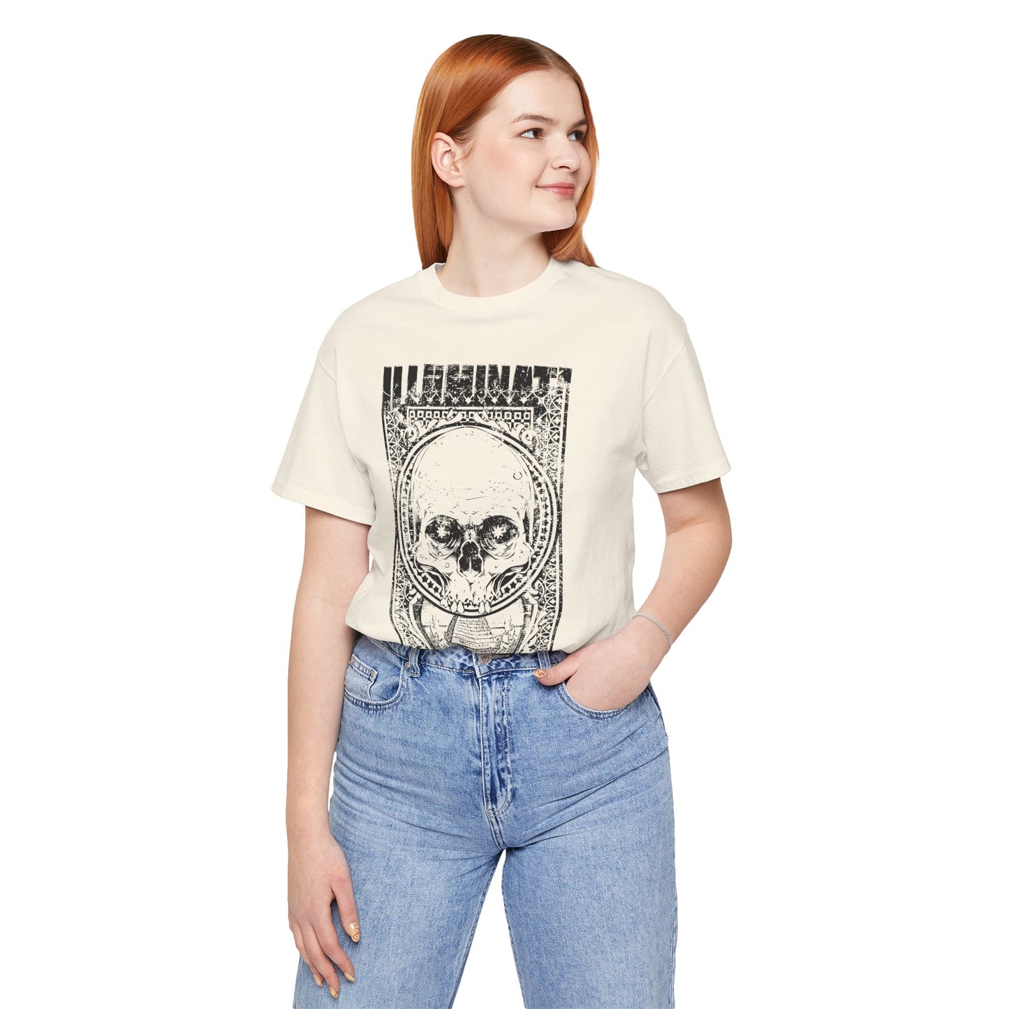 Skull Circle Graphic T-Shirt Vintage Etching Illustration Art Design Tee A-9