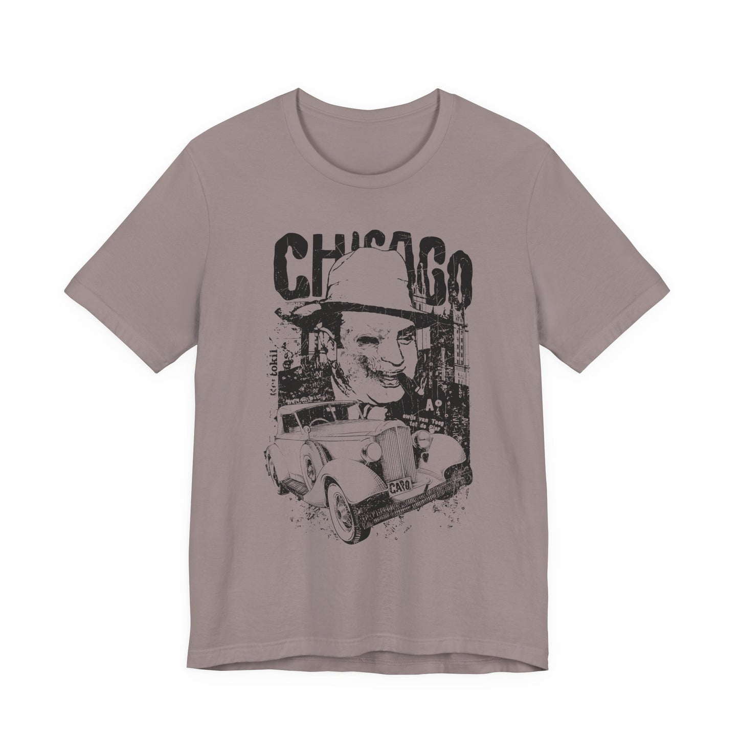 Chicago Retro Mobster Illustration Tee Vintage Car Cityscape Art Design T-Shirt A-8
