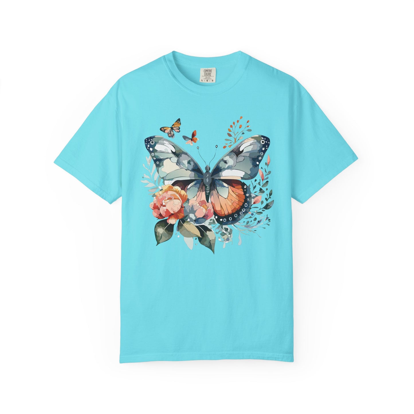 Butterfly Floral Print T-Shirt Botanical Design Unisex Heavy Cotton Tee b1